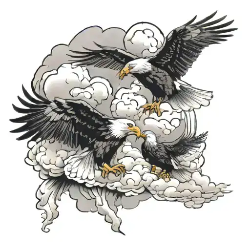 Eagles Flying Together Clouds
