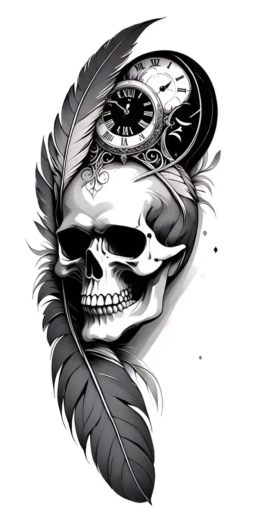 Time Piece Feathers Skull Face