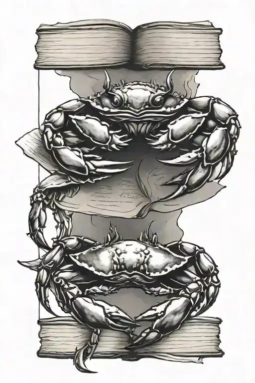 Crab Holding Open Book Surrounded