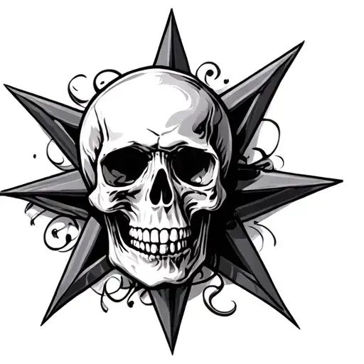 Skull Overlaid On A Three Pointed Star