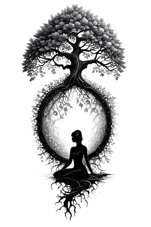 Tree Of Life And Woman Kneel Inside