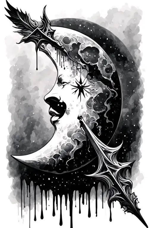 Crescent Moon With Inverted Spear Of Heaven Dripping From It