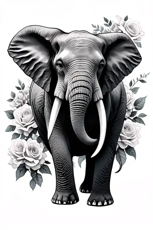 Elephant With Roses Blooming Flowers For Men Standing