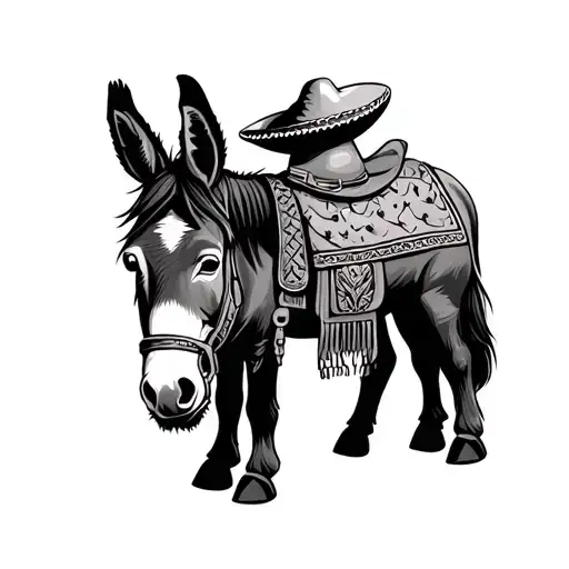 Donkey Wearing Saddle Cloth And Sombrero