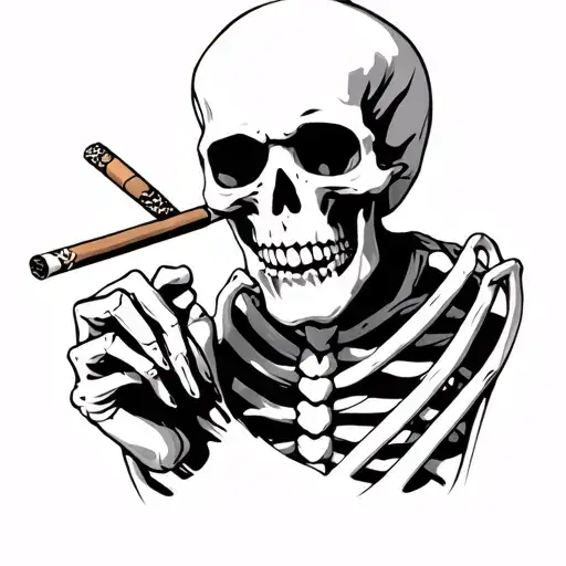 Simple Black And White Skeleton Holding Cigare Avec Sa