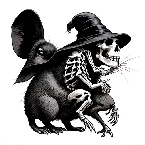 Skeleton Wearing A Plague Doctor Mask Riding A Large Mouse