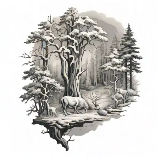 Make Me A Sleeve Of The Snowy Woods Surrounded By Wildlife