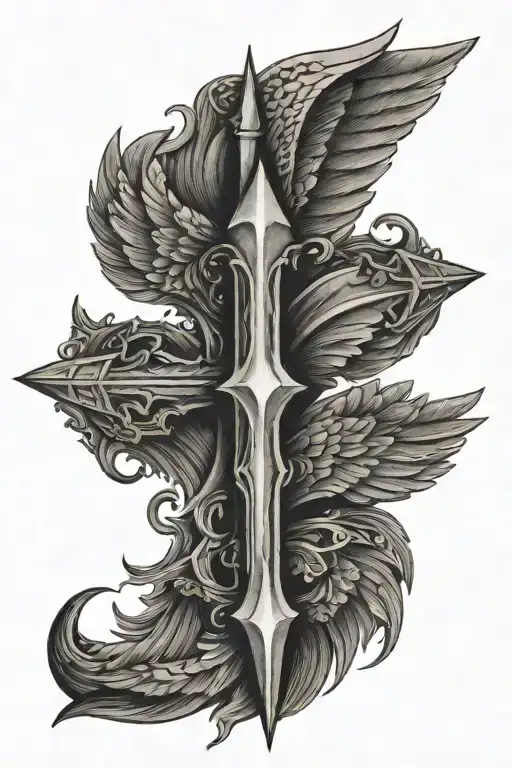 4 Arrows Pointing Up With Angel Wings Above