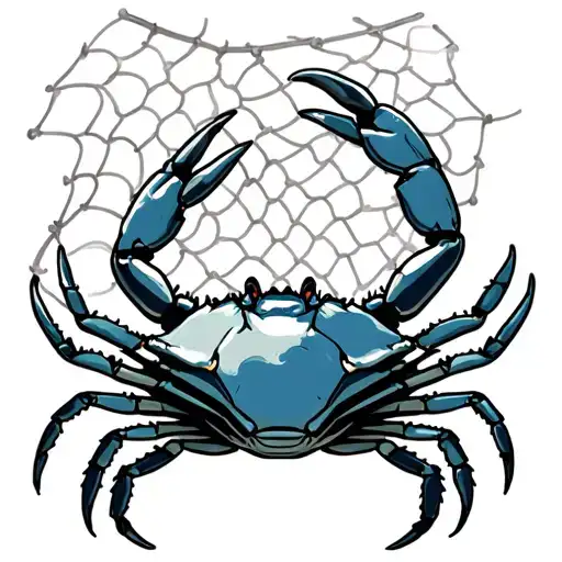 A Maryland Blue Crab In A Net Background