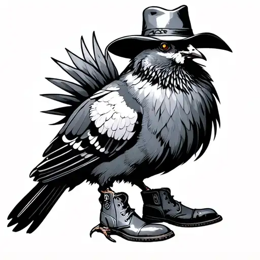 Crested Pigeon Wearing Boots And Cowboy Hat