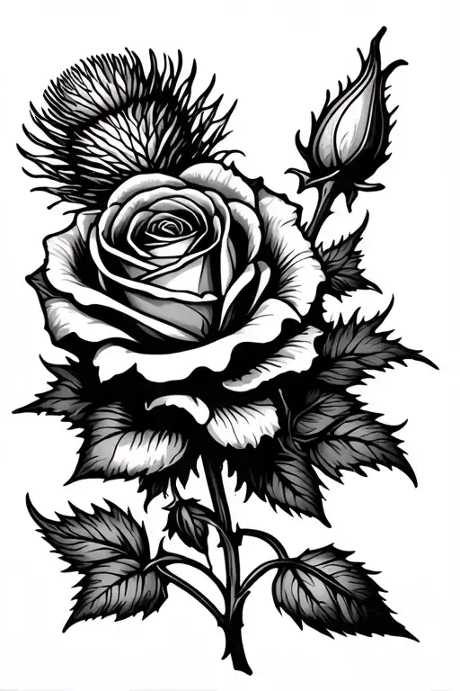 Scottish Thistle And A Rose Intertwined