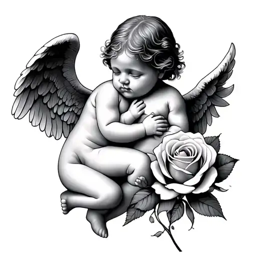 Baby Angel Next To Rose