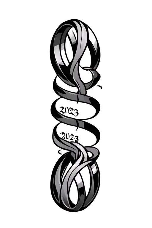 Ambigram Wedding Ring Tattoo With 2023 Written In Roman Numeral
