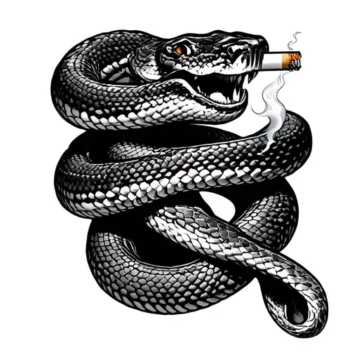 Smoking Cigarette With Snake Wrapped On Arm