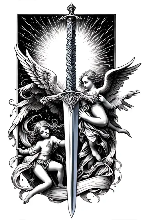Sword And Small Angel Falling