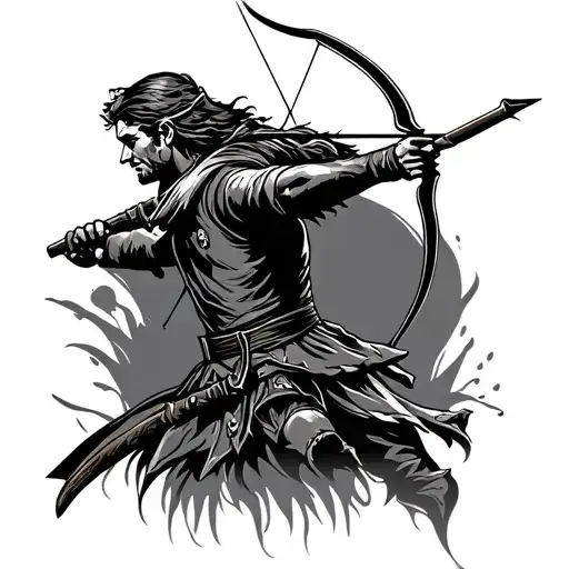 Sillouette Of Robin Hood Shooting Bow And Arrow