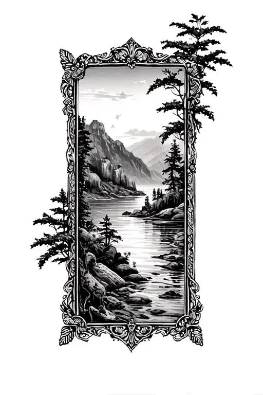 Vintage Frame With Old Style Scenic Art Inside