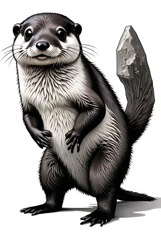 Otter Standing Holding Rock