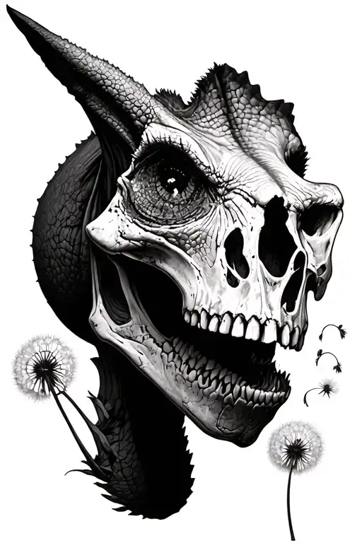 Triceratops Skull With Dandelion Blowing And 31 In Eye Of Skull