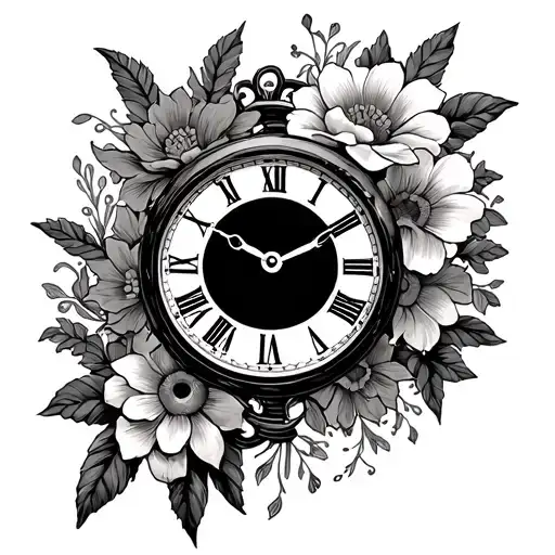 Wheels And Flowers And Time Clock Face