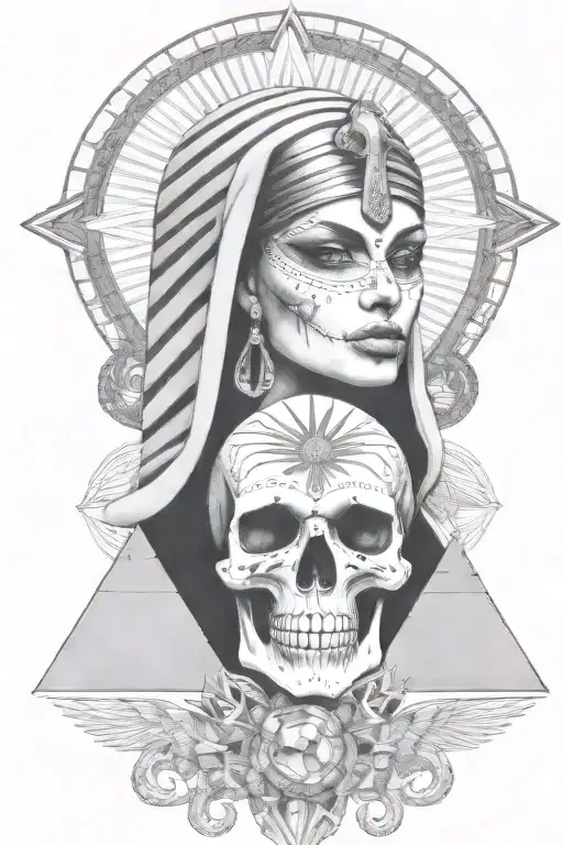 Egyption Girl Pharoh Goddess With Diamonds And Skull