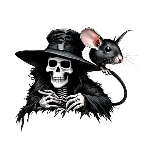 Skeleton Wearing A Plague Doctor Mask Holding A Mouse