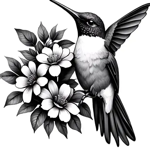 Humming Bird With Flowers