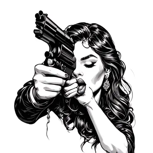 Lady Licking A Gun