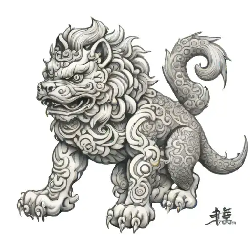 Female Japanese Foo Dog With Cub