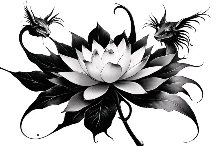 Lotus Flowe With Fantasy Creatures Emerging Representing Imagination