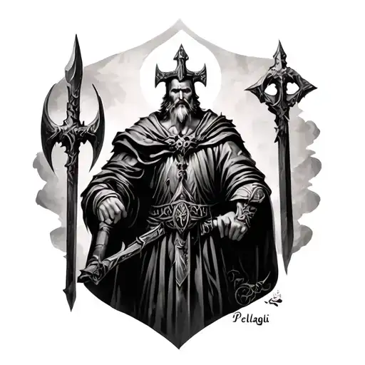 An Arm Sleeve In Gothic Style Featuring Pelagius Of Asturias In A War Setting