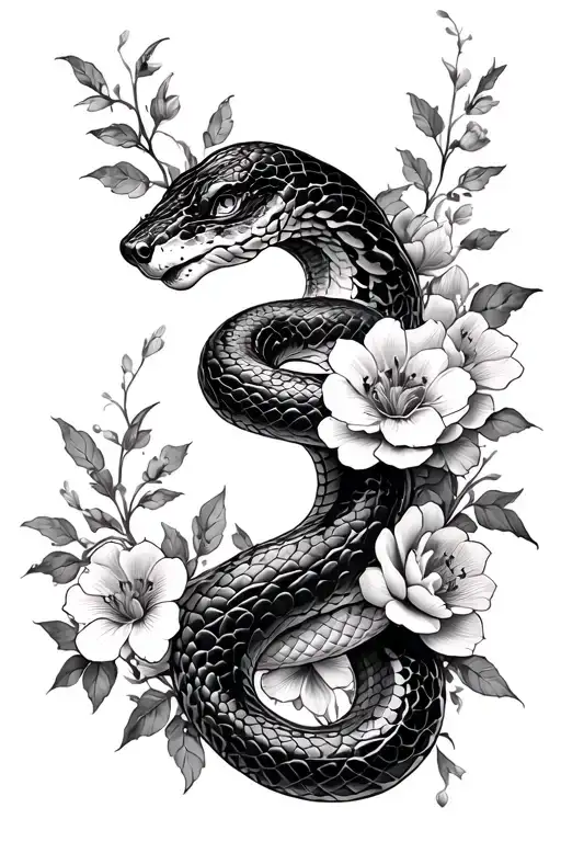 Snake And Flowers Down Woman's Spine