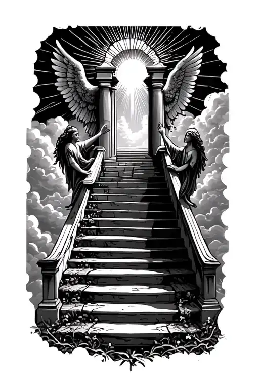 Stairway To Heaven Walking Up Stairs Angels Sun Rays Clouds Heaven Gate At The Top Of The Stairs