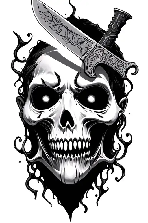Ghost Face Knife Horror Tattoo Design Combining