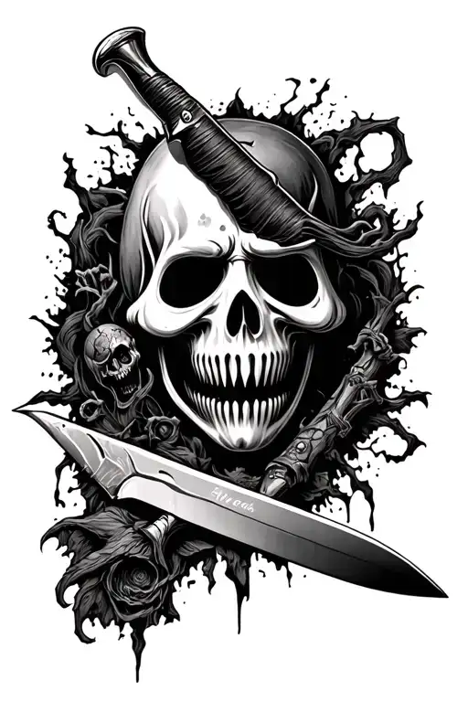 Ghost Face Knife Horror Tattoo Design Combining Other Horror Elements