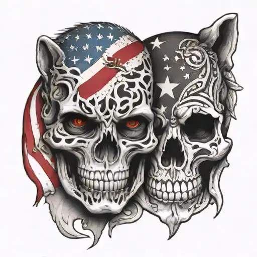 Jaguar And Skull With Colombia And Usa Flag