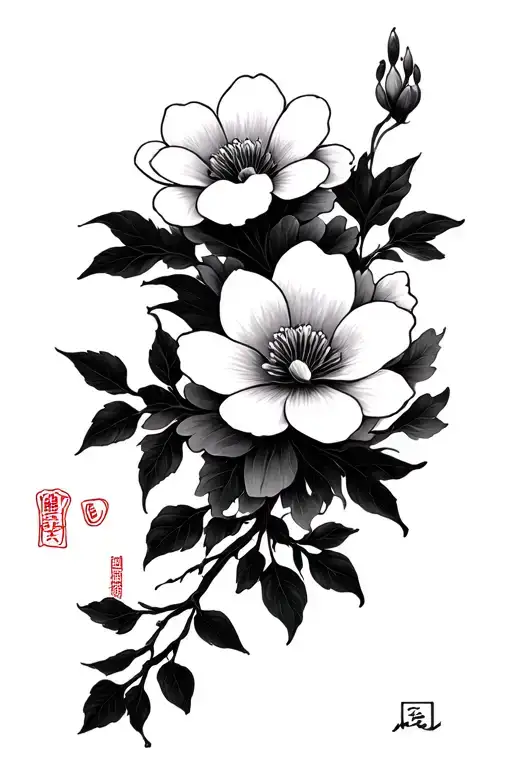 Oriental Flowers With The Writing Love In Japanese Style Edad