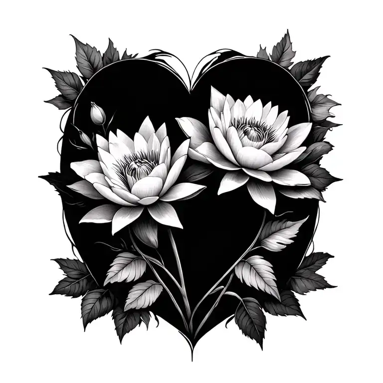 Water Lily And Poppy And Rose Intertwined Hearts