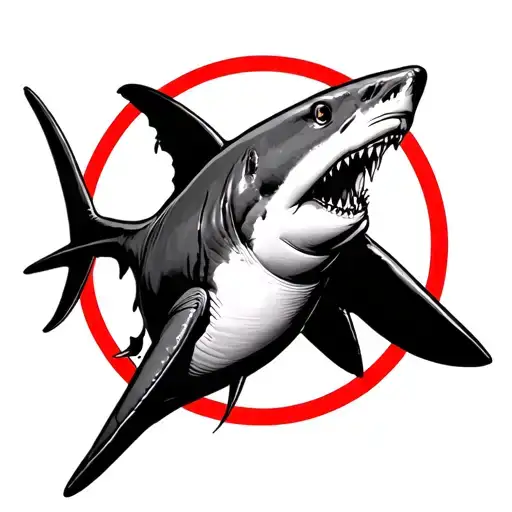 Above View Of A Shark Inside A Red Circle