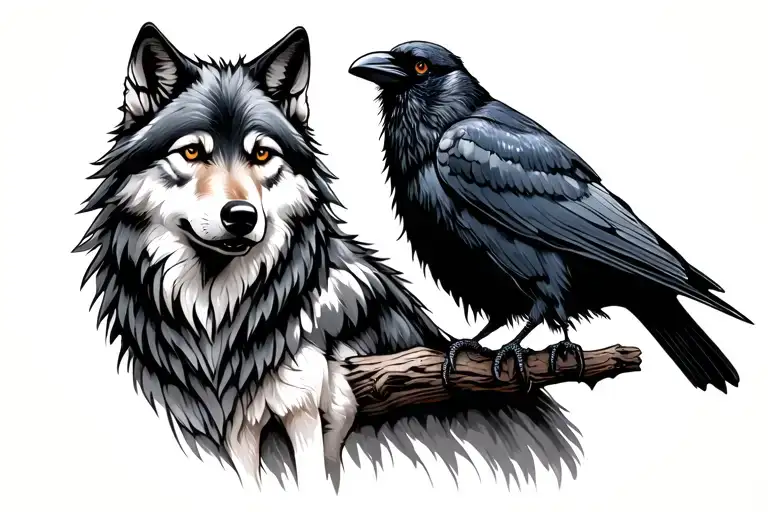 Wolf And Crow Perched