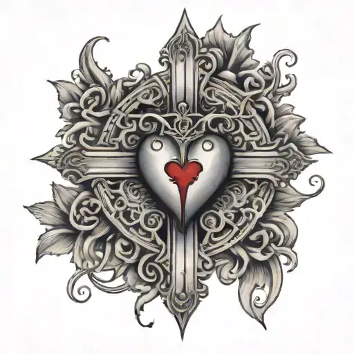 Kelton Cross With Filigree Inside And A Sacred Heart In The Center With Rays Around It