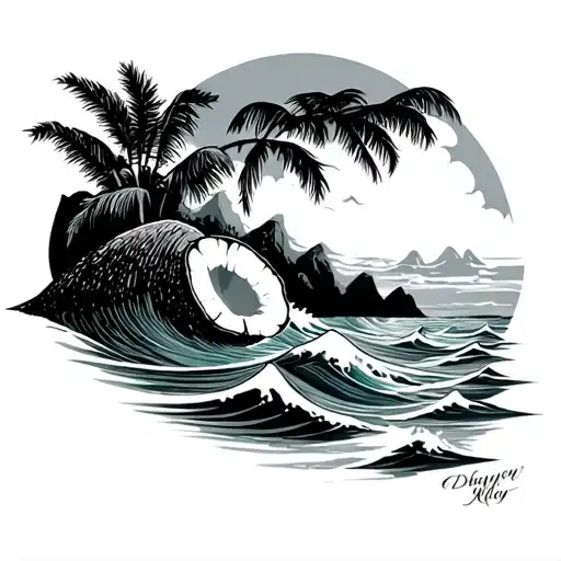 Mountain Sea Waves Coconut Three Quarters With