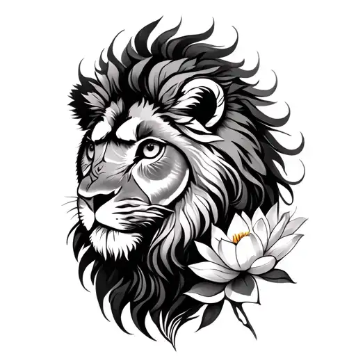 Lion And Owl With Lotus Flower