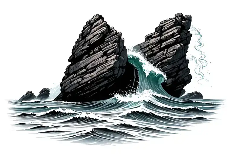 Water Trickling Down Rocks Into The Ocean Waves