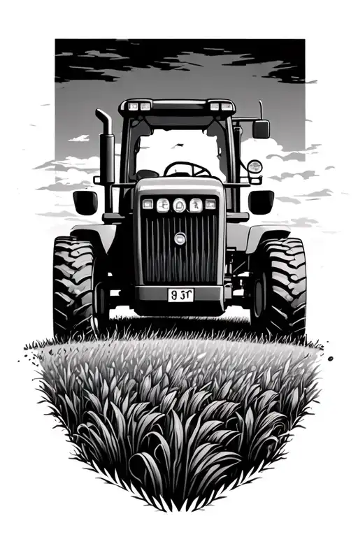 Tractor In A Field Durning Sunset