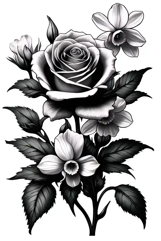 Rose Snowdrop And Narcissus Flowers