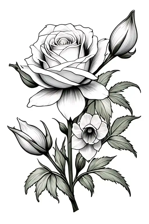 Rose Snowdrop And Narcissus Flowers