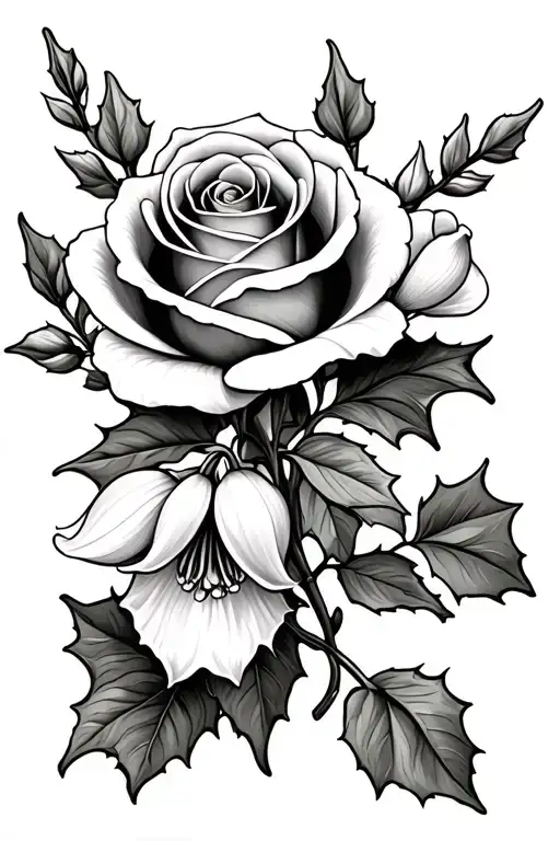 Rose Snowdrop And Holly Flowers