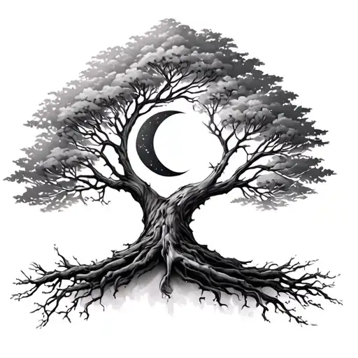 Tree Of Life With Crescent Moon