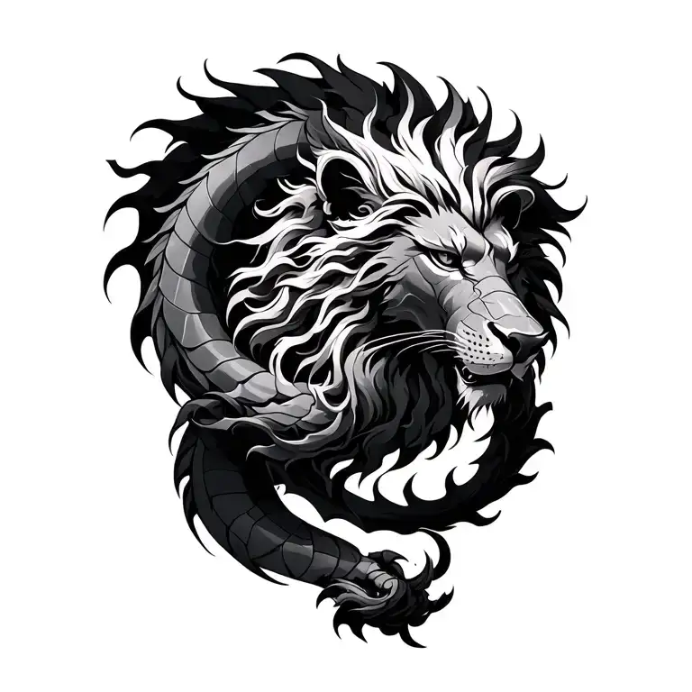 Lion And Dragon Intertwined